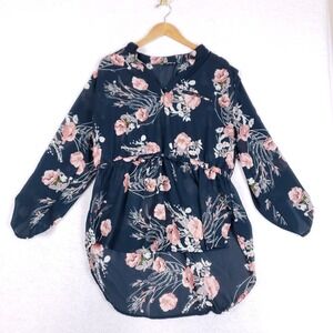 Indulge In Style Floral Blouse Womens Plus 3X High Low Peplum Top Blue Chiffon